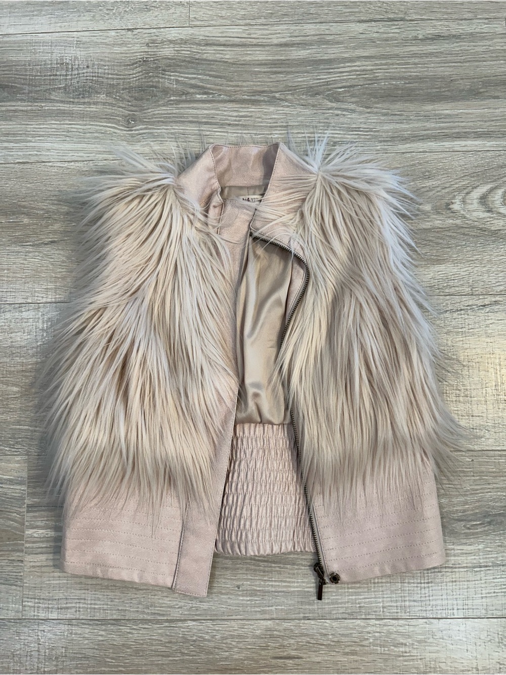 Chelsea & violet light pink faux leather faux fur full zip vest